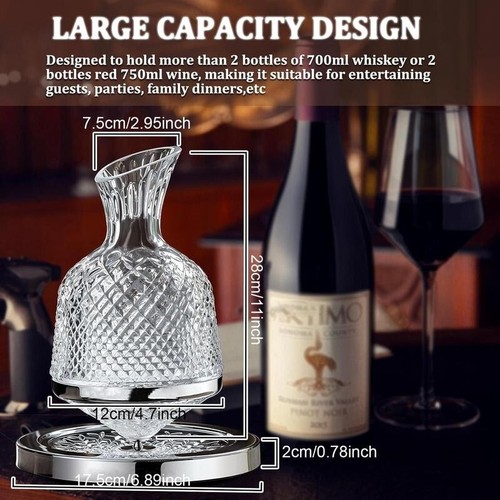 360° Rotating Crystal Wine Decanter – Diamond Cut Aerator Gift for Bar Use - Picture 2 of 11