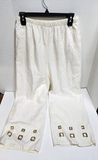 Vintage Off White Flare Bottom Wide Leg Pants With Gold Accents Size M