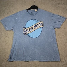 BLUE MOON BEER SHIRT Mens Blue 2XL XXL Bleach Dye CASUAL Brew Outdoor Retro NWT