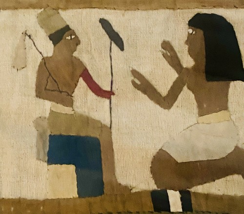 VTG 1900s American Egyptian Figures Mixed Media Appliqué Textile Tapestry 18" - Picture 4 of 12