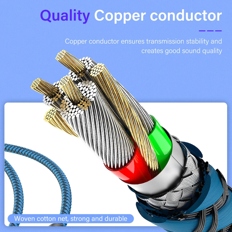 6FT 3.5mm AUX Audio Nylon Braided Cord Cable PC iPod Car Phone headphone more - Image 2 of 4