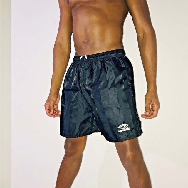 Super Rare Vintage 90s Umbro Nylon Glanz Soccer Shorts Black Silky