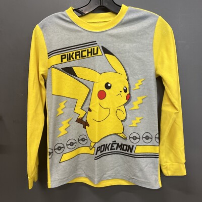 Pokemon Pikachu Yellow/Gray Long Sleeve Fleece Shirt Boys Sz 10/12 | eBay