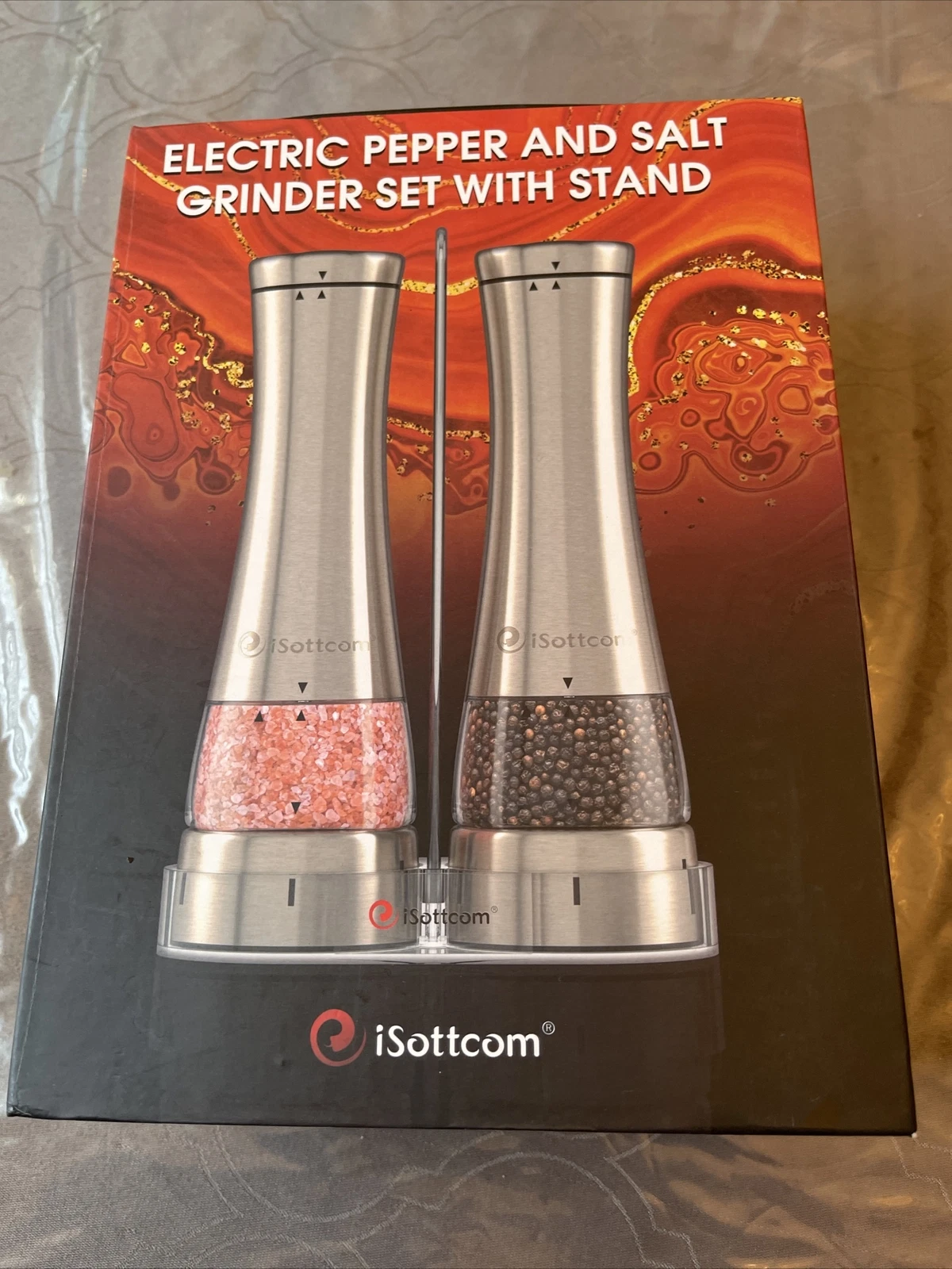 Electric Salt and Pepper Stainless Steel Grinder Set w/ Stand Premium 9551A