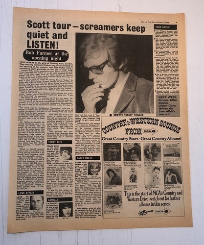 SCOTT WALKER 'screamers keep quiet' 1968 UK ARTICLE/clipping