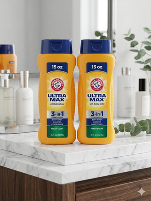 2x Arm & Hammer Ultra Max 3 in 1 Shampoo Conditioner Fresh Scent Body Wash 15 oz
