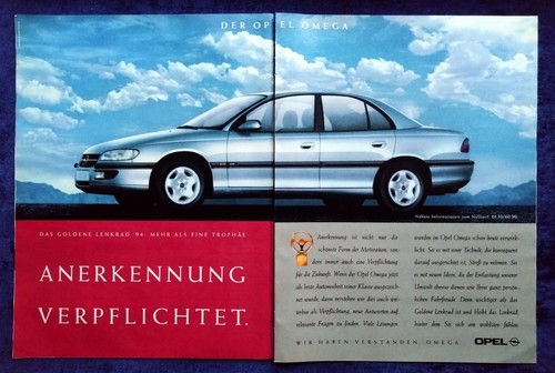 Opel Omega B, originale Werbung 1995   Goldenes Lenkrad 1994