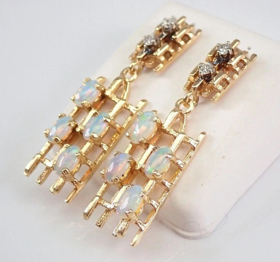 2.10Ct Oval Cut Fire Opal Vintage Drop & Dangle Earrings 14K Yellow Gold Plated - Image 2 of 4