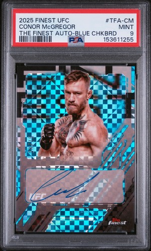 2025 TOPPS FINEST UFC THE FINEST AUTO BLUE CHECKERBOARD CONOR MCGREGOR /75 PSA 9