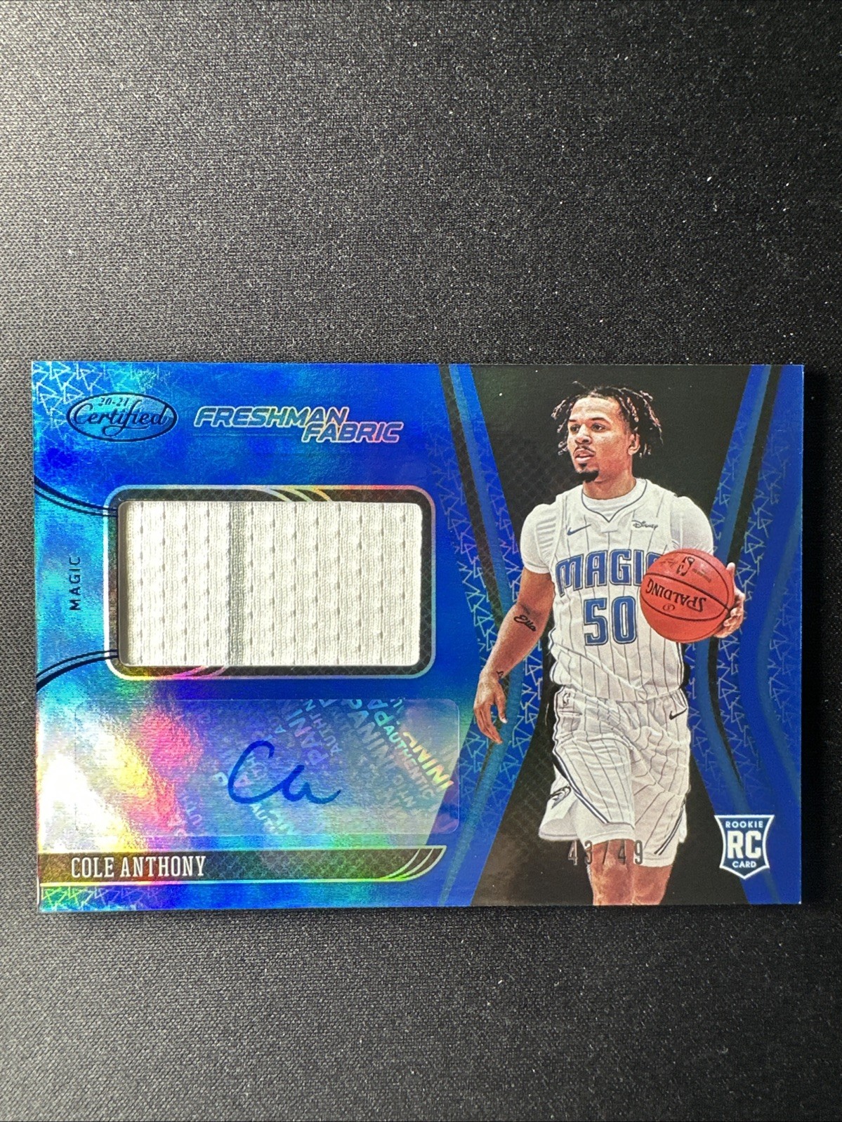 2020-21 Certified Freshman Fabric Cole Anthony Rookie Patch Auto RPA /49 Blue BT