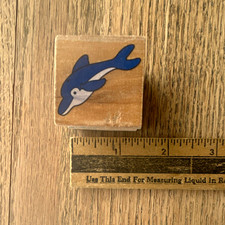 Wood Mounted Rubber Stamp - Dolphin Design, Animals Insects Theme Craft Stamp