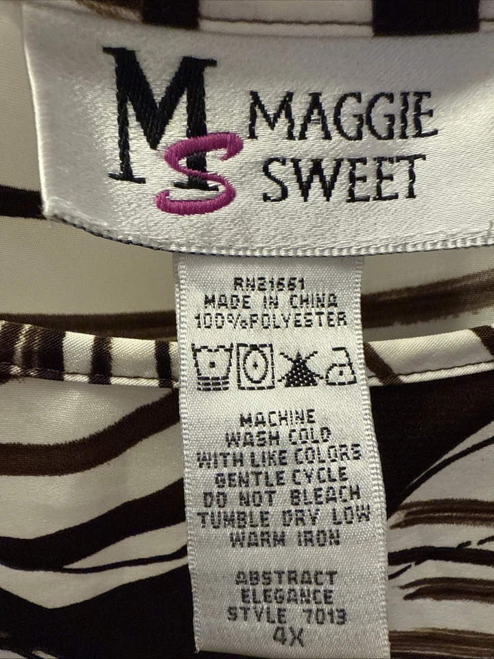 Blusa Maggie Sweet Para Mujer Talla 4X Sin Mangas Marrón/Blanco Floral Poliéster Top Foto 3 de 4