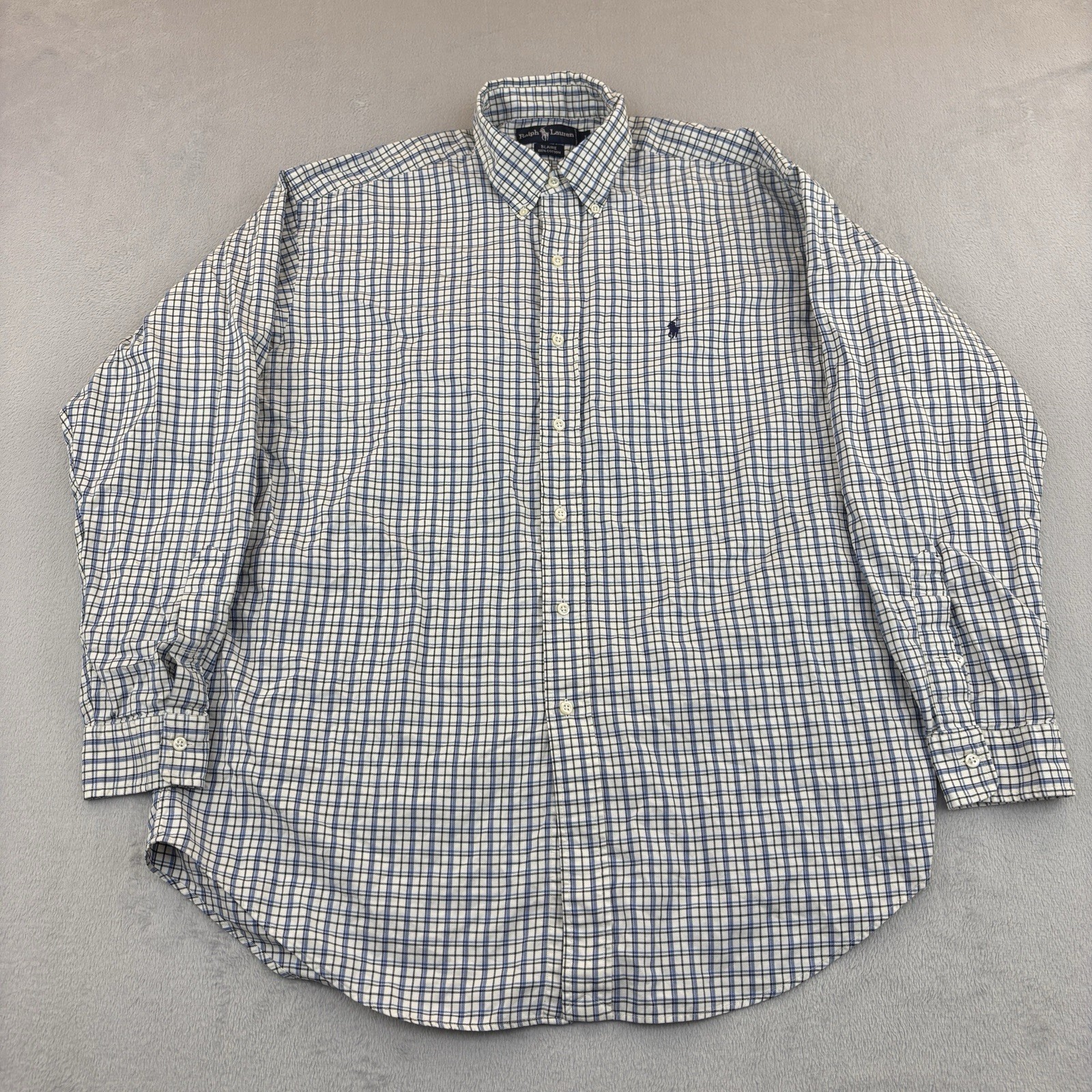 Camicia Ralph Lauren vintage uomo grande bianca blu check BLAIRE 100% cotone pony