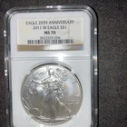 2011-W American Silver Eagle MS-70 25th Anniversary NGC 1ozt WEST POINT