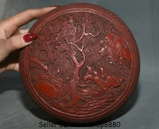 6.8" Qianlong Marked China Red Lacquerware Pine Tree Old Man Dynasty Jewelry box