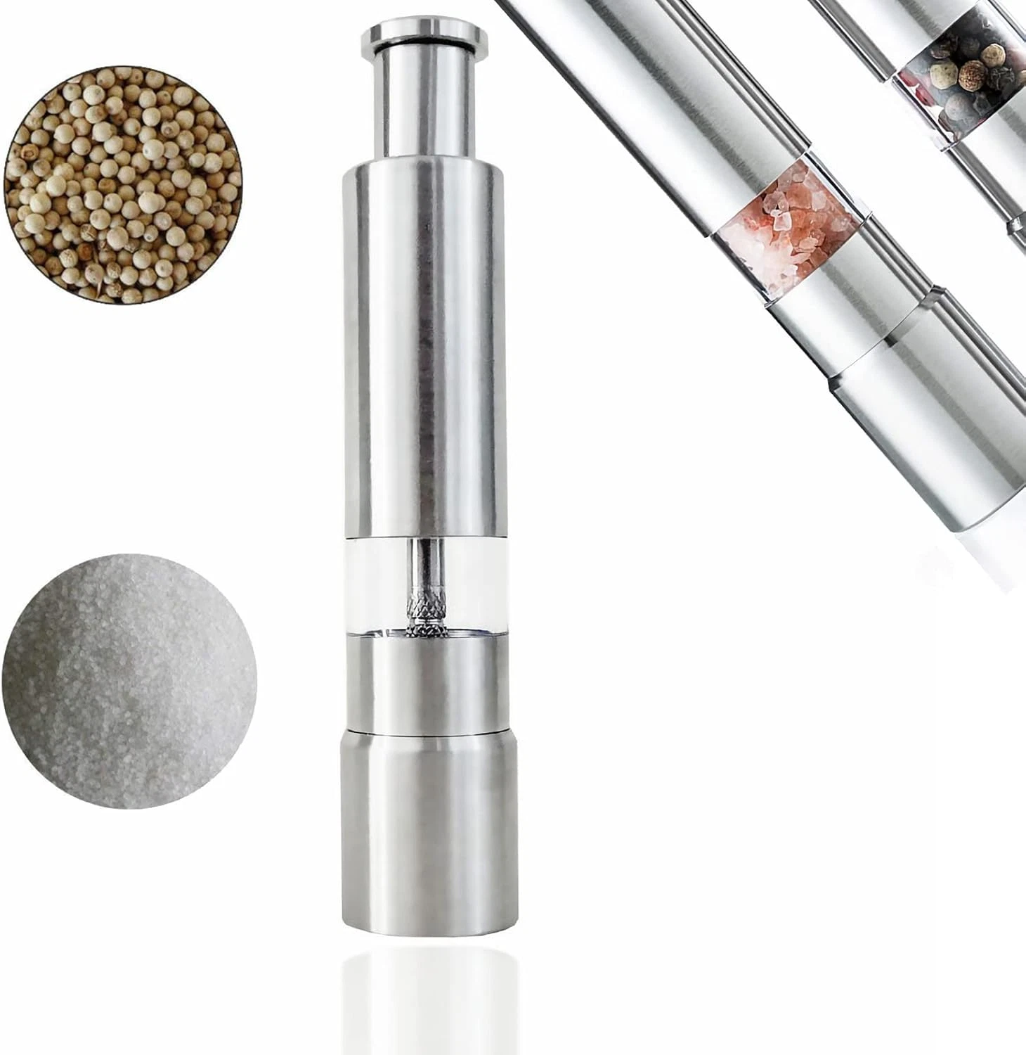 Thumb Pepper Grinder, Push Button Salt and Spices Pepper Fine Mill, One Hand Pep