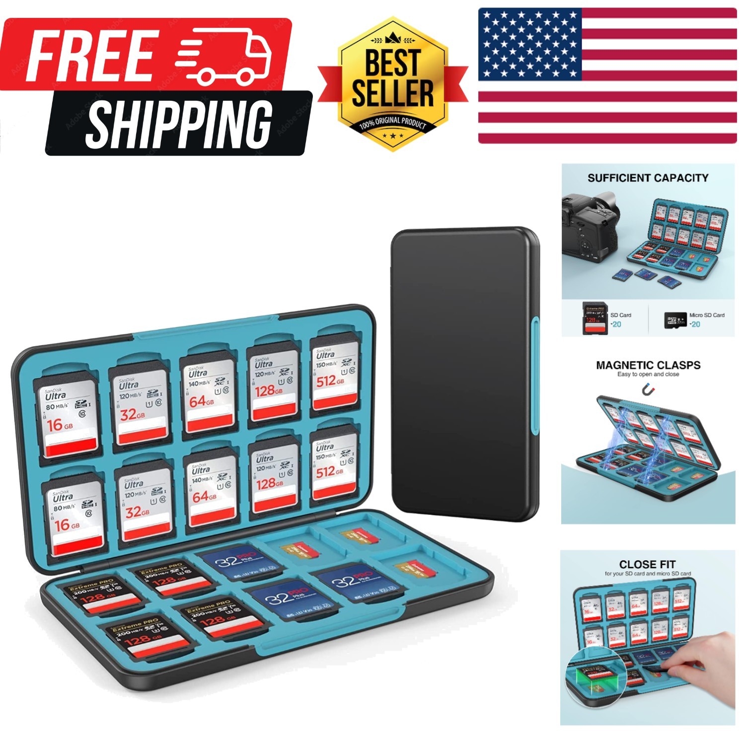 SD Card Holder for SD/TF Cards,Portable Memory Card Storage Case Compatible w...-image