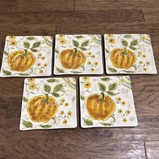 Set of 5 Tabletops Lifestyles Charlotte Pumpkin Sunflower Dinner Plate 11"