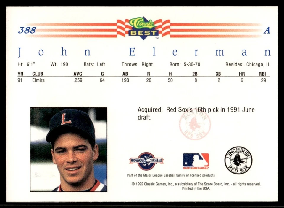1992 Classic/Best John Elerman #388 18420 - Image 2 of 2