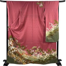 JAPANESE KIMONO FURISODE Pink 166.5cm 5 ft 6 in PURE SILK AA9328