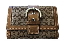 Vintage Coach Soho Mini Signature Wallet Buckle Trifold Khaki Chestnut 6542