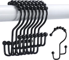 Shower Curtain Hooks, 12 Pcs Double Hooks Rings, Black