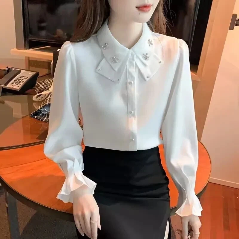 Chiffon Shirts Women 2025 Fashion White Korean Style Office Ladies Tops  Blouses | eBay