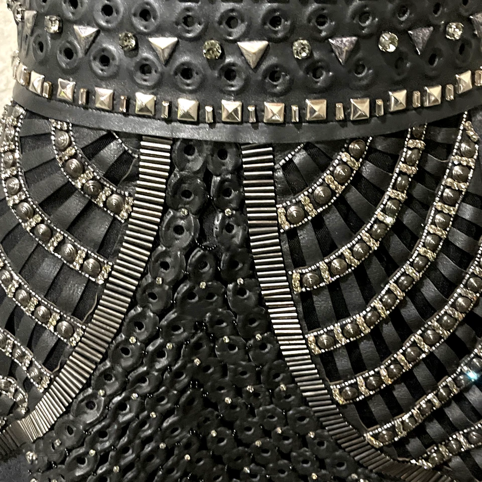 Alberta Ferretti 2015 кожаный гвоздики вышитая линия коктейльное платье США 2 IT 38 - Изображение 3 из 4