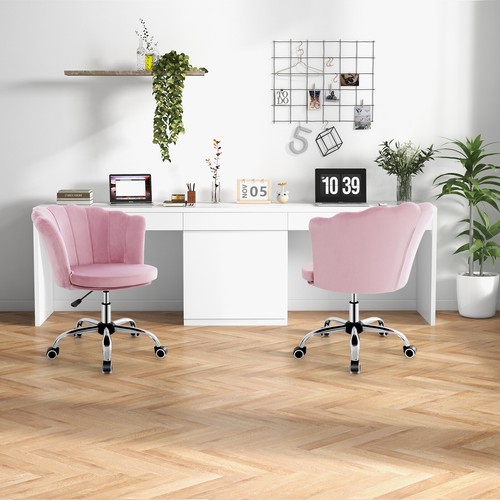 Velvet Petal Shell Office Chair Adjustable Swivel Accent Vanity Armchair Pink - Picture 5 of 9