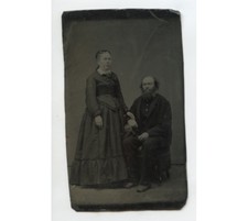 TINTYPE STUDIO PORTRAIT OLDER MAN + WIFE, 1/6 PLATE