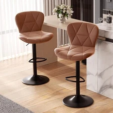 Modern Bar Stools Set of 2, Faux Leather Upholstered Swivel Bar Stools