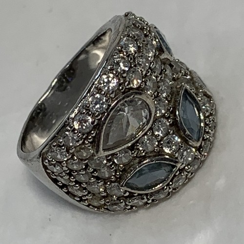 Ross Simons Sterling Silver 925 Crystl CZ Ring Pave Clear Blue Bezel Wide Sz 6.5 - Picture 3 of 14