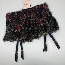 Agent Provocateur Yesmine Suspender Black Gold Pink AP2 Small NWT 590