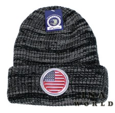 USA American Flag Beanie hat Stars and Stripes Flag Knit Cuffed Beanie cap- Gray