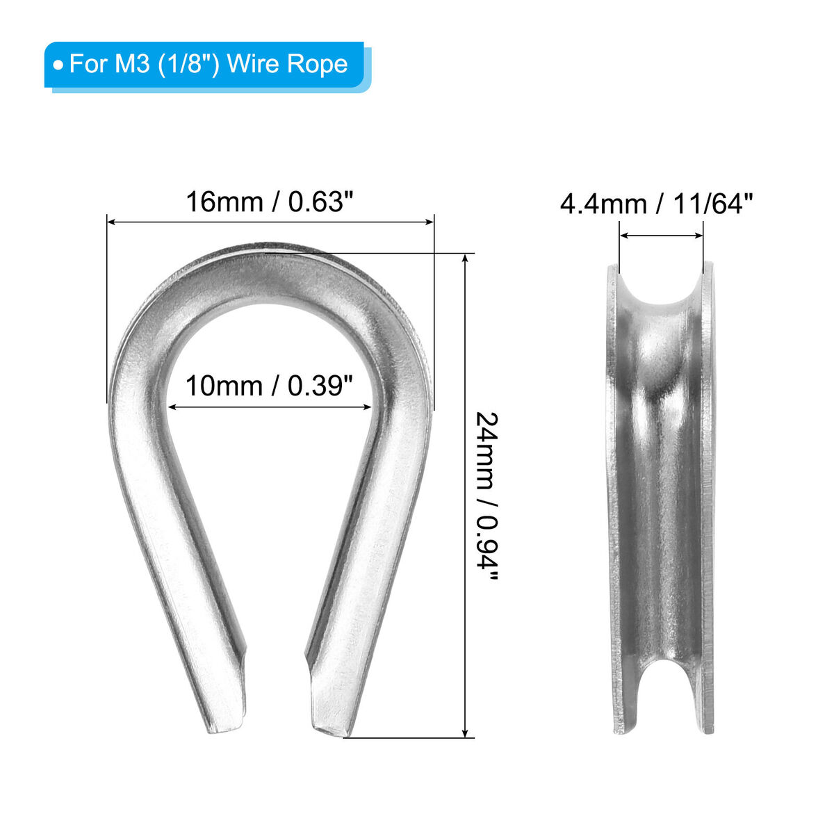 50 Pieces Cable Thimbles Wire Rope Thimbles M3 304 Stainless Steel Thimble Diameter Wire Rope Cable Thimbles Rigging 34