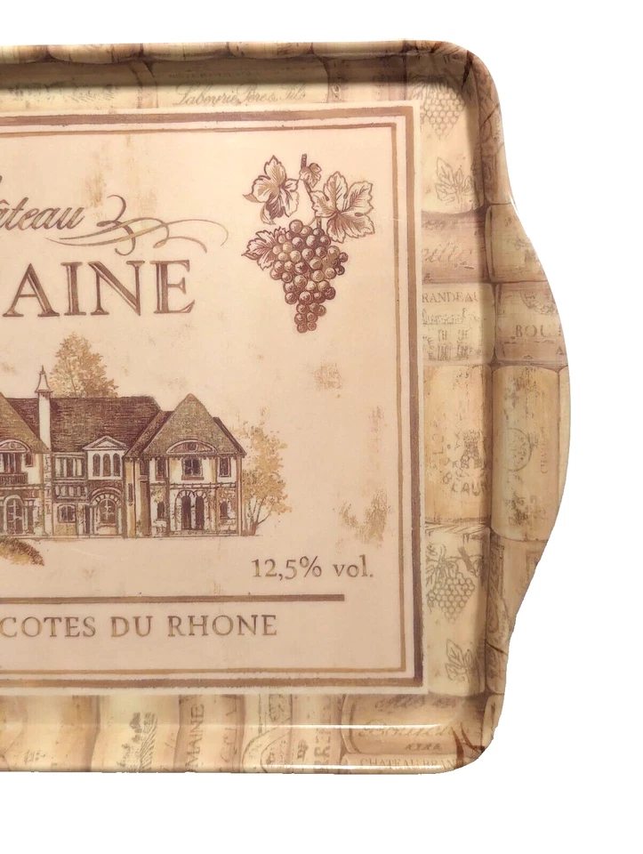 Chateau Fontaine Serving Tray Winery Grapes Brown on Beige Handle Melamine Gift - Image 4 of 4