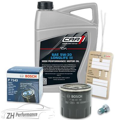 BOSCH Inspektionspaket + 5L Car1 5W-30 LL Motoröl VW Audi Seat Skoda Polo Golf
