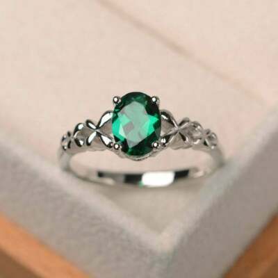 925 Sterling Silver Natural Certified 5Ct Emerald Stone Cluster Ring For Beloved