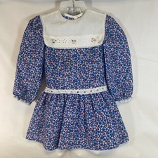 Vtg Youngland Girls Lace Bib Dress Sz 5 Purple, Pink, Blue Floral Prairie