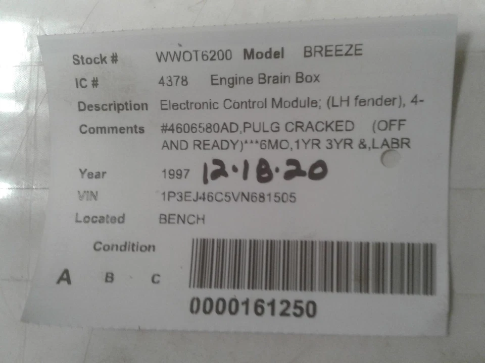 Módulo de control del motor usado se adapta a: módulo de control electrónico Plymouth Breeze 1997 Foto 3 de 4