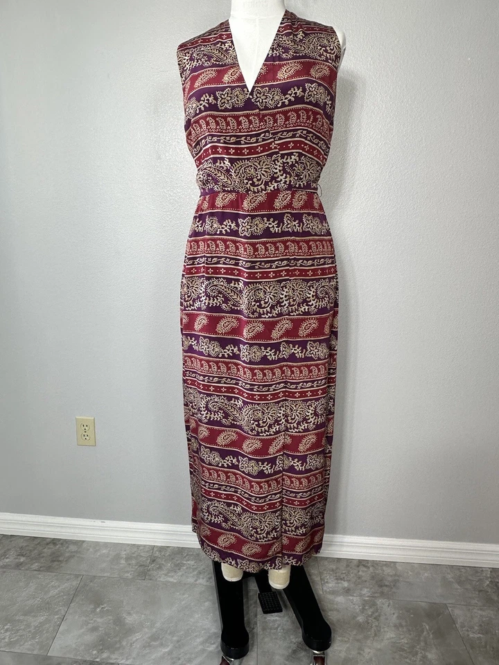 Vestido Maggi London Vintage Talla 12 Maxi Seda Cachemira Ligero Envolvente Retro Foto 3 de 4