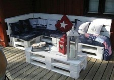 Divano angolare 120x240 bianco shabby con tavolino fatto con Pallet Bancali EPAL