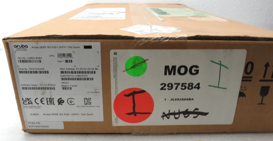 HPE Aruba 2930F 8G 8 Port TAA Compliant PoE+ 2SFP+ Switch JL692A#ABA [CTD] - Image 2 of 4