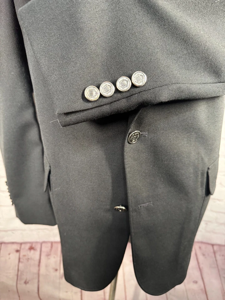 Para Hombres Negro LANA PURA Calce Clásico 2 Botones Traje Deporte Abrigo Blazer Chaqueta TALLA 44L Foto 4 de 4
