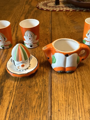 Antique Clown Citrus Juice Set & Four Juice Tumblers 1930's Japan - Picture 12 of 22