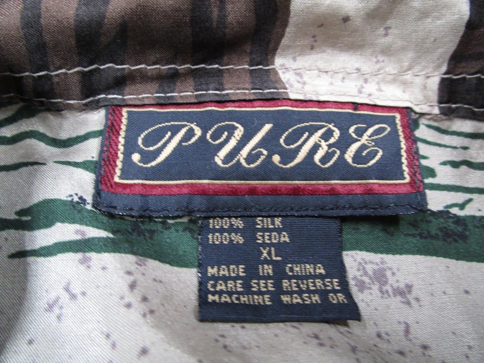 Vintage Pure Shirt Mens XL Brown Floral Silk Button Up Short Sleeve 80s 90s - Image 3 of 4