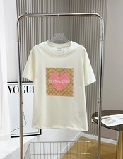 NWT COACH Women  s signature PINK Heart beige White T-shirt COTTON reprint sale 