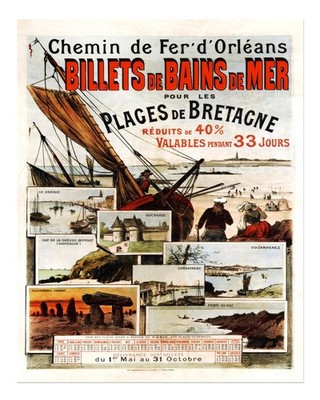 Vintage French Travel Poster Wall Art - Coastal Brittany Scenes