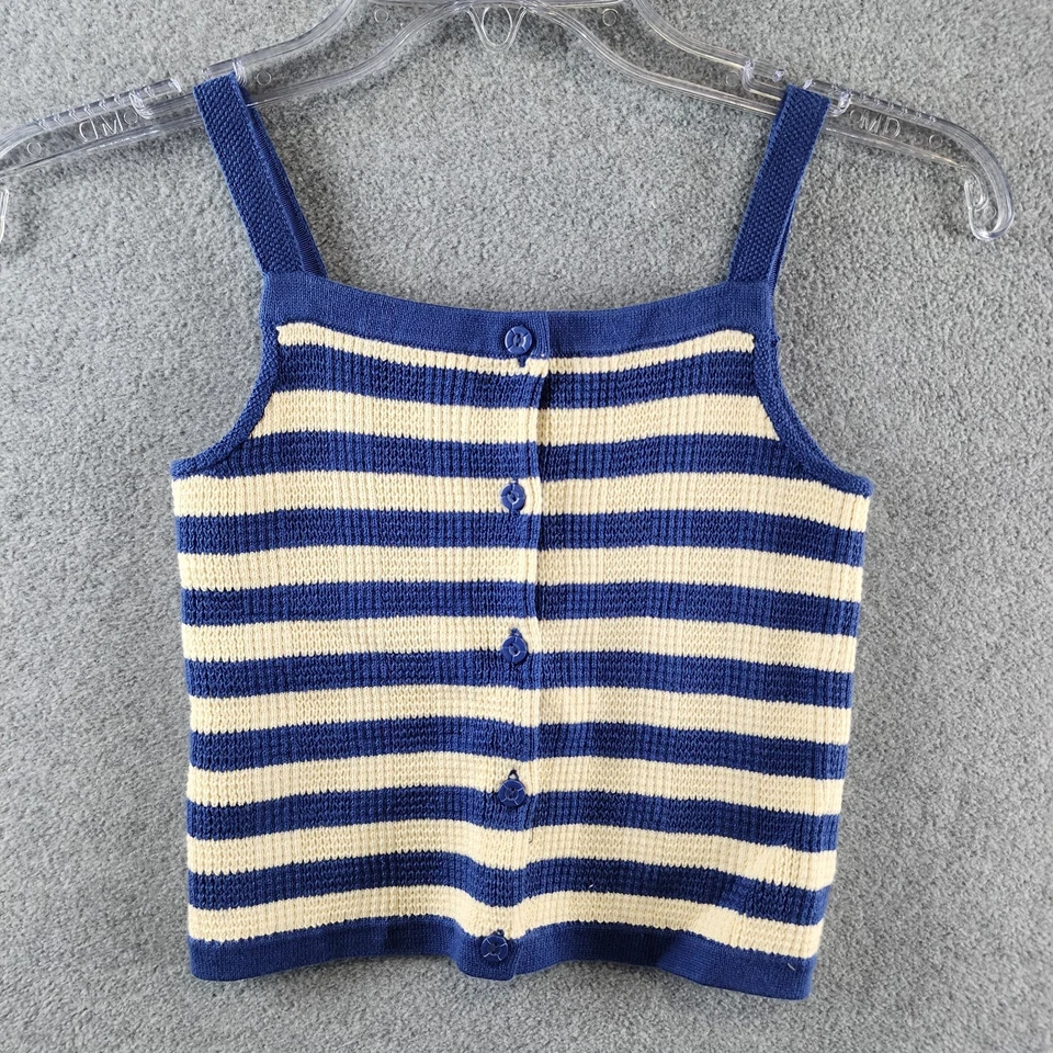 Conjunto de suéter y pantalones cortos Polo Ralph Lauren sin mangas a rayas para niñas 6X azul/crema Foto 2 de 4