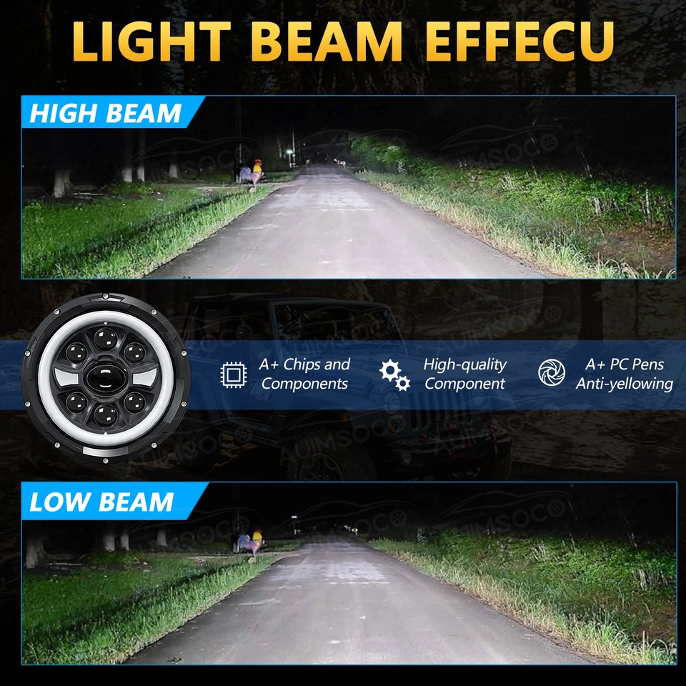 For Ford Fiesta 1978-1980 2PCS 7" inch Round LED Headlights Hi/Lo Beam DRL - Image 4 of 4